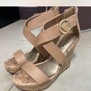 Guess Beige Wedge Sandals for Women
